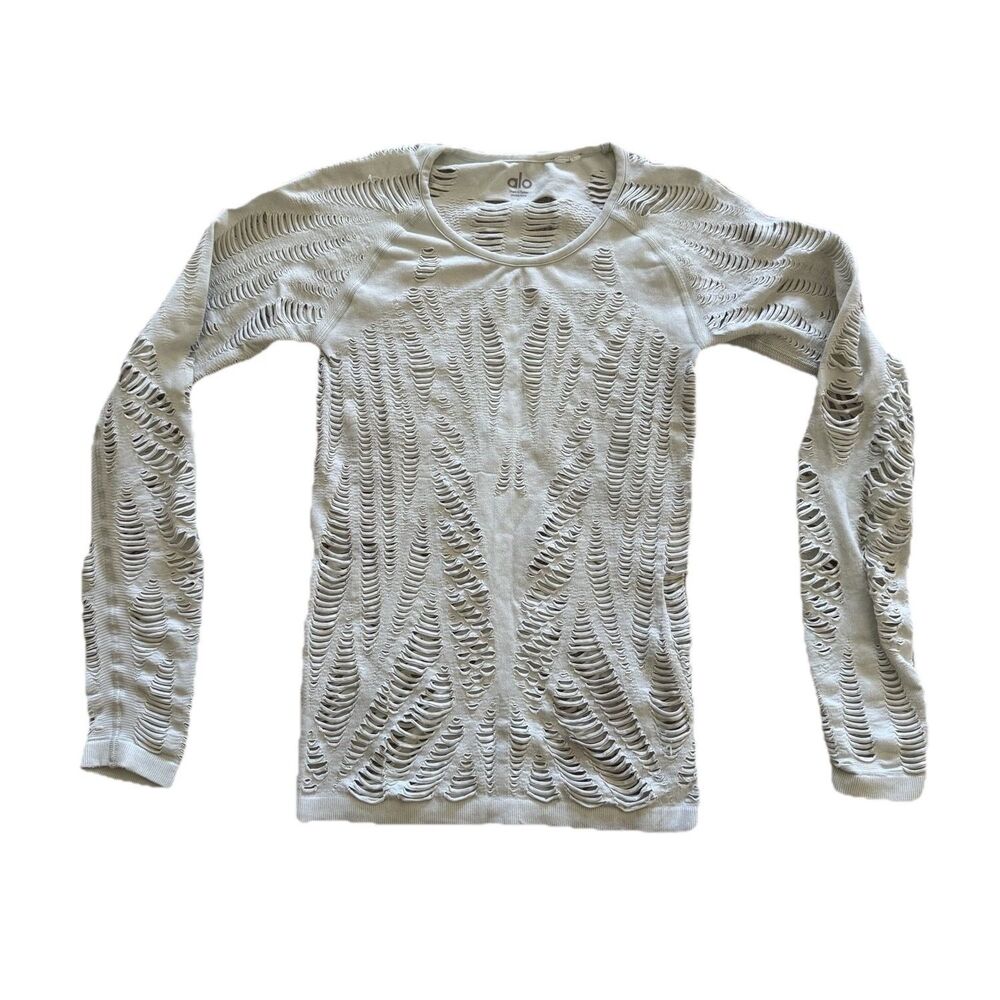 Alo Long Sleeve Top Delight Womens S Ivory White Raglan Cutout Cut Out Seamless